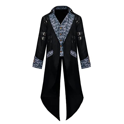 Generisch Herren Steampunk Mantel Renaissance Vintage Frack Mantel Gothic Viktorianisch Jacke Mittelalter Kleidung Herren Männer Smoking Gehrock Sakko Halloween Kostüm Angebote Schwarz L von Generisch