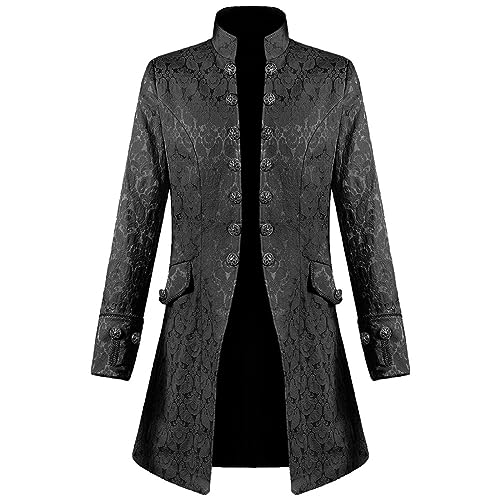 Generisch Herren Steampunk Mantel Retro Gothic Mantel Mittelalter Jacke Retro Renaissance Mantel Halloween Karneval Kostüm für Herren Gehrock Sakko Festliche Uniform Prime Schwarz 5XL von Generisch