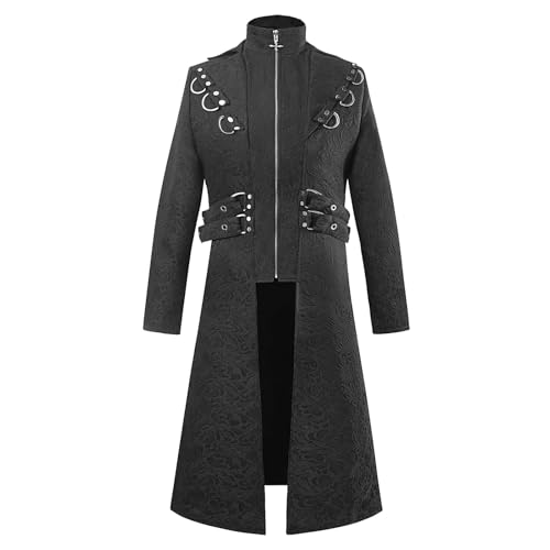 Generisch Herren Vintage Frack Jacke Gothic Mantel Zip Gothic Frack Mantel Uniform Frack Herren Steampunk Gehrock Uniform Karneval Fasching Weihnachten Cosplay Kostüm von Generisch