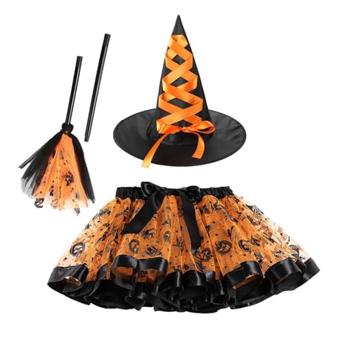 Generisch Hexenkostüm für Kinder – Halloween-Hexenkostüm aus Polyester für Mädchen | Cosplay-Outfit mit Hut und Besen | Dress Up Hexenkostüm, Hexen-Tutu-Rock, Rollenspiel-Requisiten für Halloween von Generisch