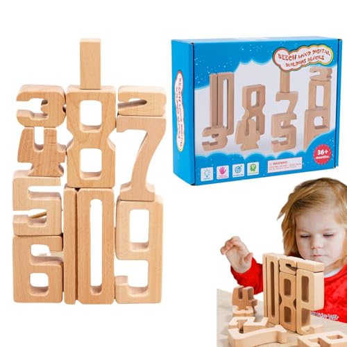 Generisch Hölzerne Digitale Bausteine, Digitale Holzblöcke,Digitales Bildungsspiel | 1-10 Ziffernblockspielzeug, Mathe-Matching-Stapelspiel für Kinder im Alter von 3+ von Generisch