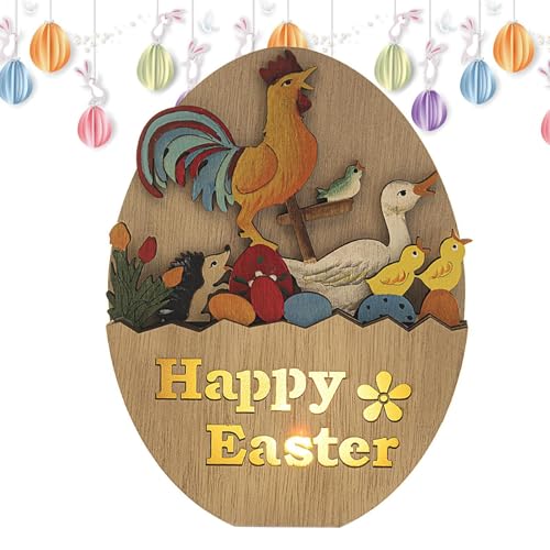 Generisch Holz-Ostern-Tischdekoration,Ostern-Holz-Tischschild - Leuchtende Holzschnitzereien Osterdekorationen,Nachtlicht, niedliche, Exquisite Tischdekoration für Schränke, Tische, Kamine von Generisch