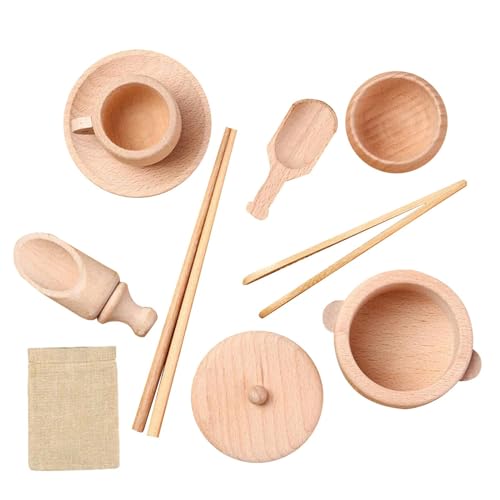 Generisch Holz-Sensory Bin Tools 8 STÜCK – Set Mit 8 Holzschaufeln Und Holzzangen, Holzspielzeug-Geschirr-Set, Küchensimulations-Geschirrspielzeug Für Und Mädchen von Generisch