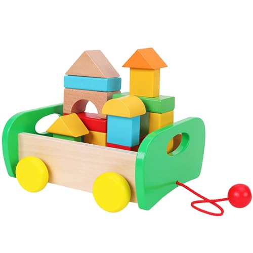 Generisch Holzklötze für Kinder, Holzbausteine ​​, Holzbauspielzeugset für Kinder, Vorschul-Lernspielzeug, stapelbare Auto-Spielzeugblöcke, pädagogisches Bauset für und Mädchen zum Spielen zu Hause von Generisch