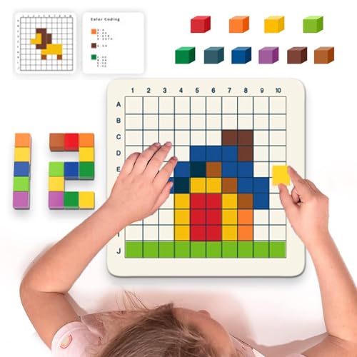 Generisch Holzwürfel-Puzzles, Bunte Bausteine | Holzklötze für Kinder, Bunte Bauwürfel - Mit Aufbewahrungstasche und 24 Karten, Regenbogen-Farbblöcken, Würfelbausteinen, pädagogisch von Generisch