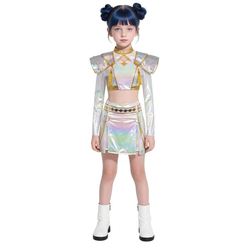 Generisch K pop Demon Hunters Kinder Cosplay Kostüm Set, Holografisches Outfit mit Kette & Ohrringen für Karneval Halloween Party Generisch K pop Demon Hunters Kinder Cosplay Kostüm Set, Holografisches Outfit mit Kette & Ohrringen für Karneval Halloween Party von Generisch