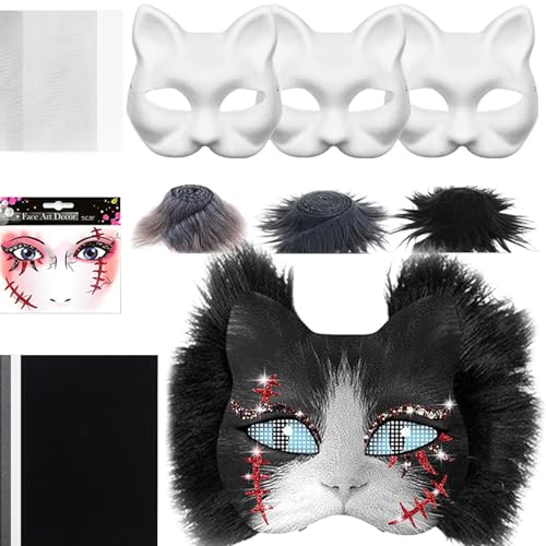 Generisch Katzenmaske Set | Masken-Bastelset - Zubehör-Set Mit Mesh- Und Filzblättern Für Handwerkskunst Zu Karneval Cosplay Festen Generisch Katzenmaske Set | Masken-Bastelset - Zubehör-Set Mit Mesh- Und Filzblättern Für Handwerkskunst Zu Karneval Cosplay Festen von Generisch