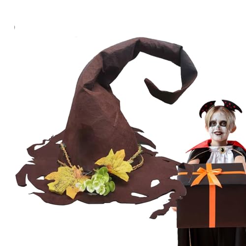 Generisch Kinder Hexenhut,Halloweenhut, Erwachsene Mädchenhut Filz Zaubererhut, Zauberer-Cosplay-Halloween-Party-Kostüm, spitzer Hut mit breiter Krempe für Kostümparty-Cosplay-Zubehör von Generisch