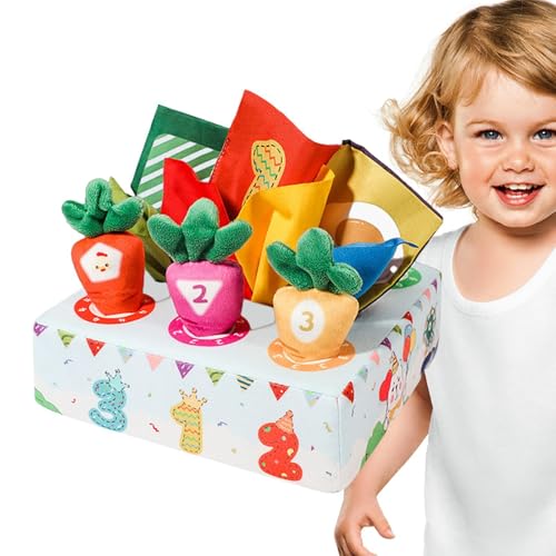 Generisch Kinder-Taschentuchbox-Spielzeug,Kinder-Taschentuchbox | Pull Sensory Toy Flanell Karotte Taschentuchbox,Motorik-Lernspielzeug, weiches Lernspielzeug mit Knisterpapier für Kleinkinder von Generisch