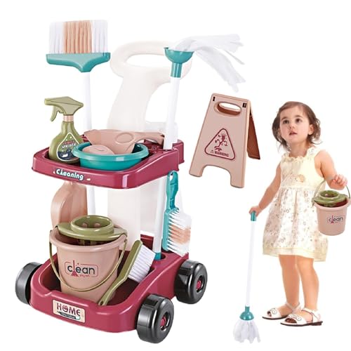 Generisch Kinderbesen- Und Mopp-Set Für Kleinkinder, Reinigungsspielzeug Für Kleinkinder, Pretend Home Cleaning Spielset - Besen- Und Reinigungsset Für Kleinkinder, Reinigungswagen Inklusive Echtem von Generisch