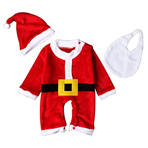 Generisch Kleinkind Baby Jungen Mädchen Weihnachten Santa Cosplay Strampler Overall Kleidung Outfits Set Playsuit Baby Strampler 62 (Red, 6-12 Months) von Generisch