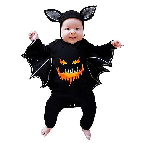 Generisch Kleinkind Mädchen Halloween Langarm Strampler Cartoon Drucke Cosplay Kostüm Hoodie Overall Baby Hemd Und Fliege (A, 18-24 Months) von Generisch