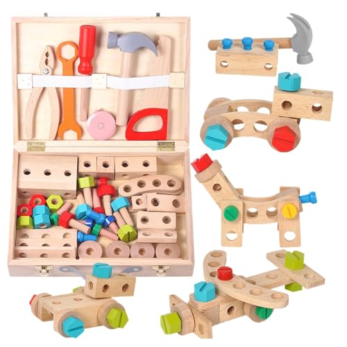 Generisch -Werkzeugset, Bauwerkzeuge für Kinder | Tragbares Kinderspielzeugset aus Holz,Lern- und Lernspielzeug, Lernaktivitäten im Vorschulalter, Feinmotorikspielzeug in Box für und Mädchen von Generisch