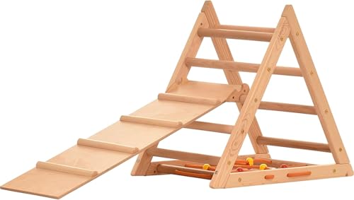 Generisch Kletterdreieck für Kinder - Klettergerüst aus Holz - Leiter, doppelseitige Rutsche, Spielnetz, Spielturm, Kletterturm für Kinder von Generisch