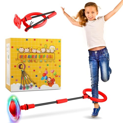 Generisch Knöchel Überspringen Ball, Kinder Blinkender Springring, Swing Wheel mit Lichtrad, Glühender Springender Ball, Jumping Ball Kinder, Faltbarer Flash Jumping Ball, Outdoor Hüpfspiel (rot) von Generisch