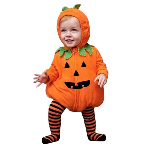 Generisch Kostüm Kürbis Halloween Kürbiskostüm Kapuzen-Strampler mit Hose Set Langarm Bodysuit Jumpsuit Unisex Babybekleidung Outfits Strampler Set für Baby, Kinder, Jungen, Mädchen von Generisch