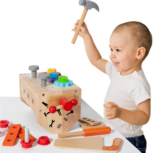 Generisch Lernspielzeug für Kleinkinder, Konstruktionsspielzeug aus Holz,Kreatives Werkzeugset für Kleinkinder - Lern- und Konstruktionsspielzeug, Werkzeugkasten für Kinder, Kleinkinder, und Mädchen von Generisch