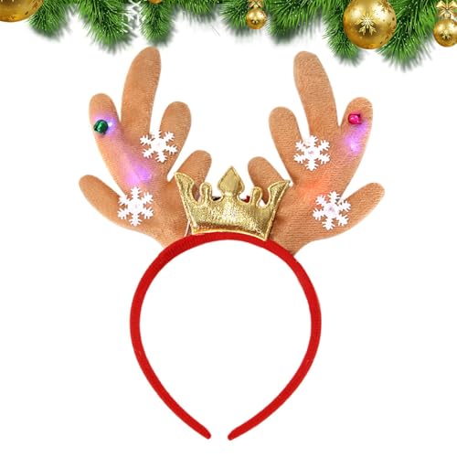 Generisch Leuchtende Weihnachts-Stirnbänder, Weihnachts-Rentier-Geweih-Stirnband,Plüsch-Rentier-Ohr-Stirnband - Glocken-Elch-Geweih-Stirnbänder für Frauen, Foto-Requisiten von Generisch