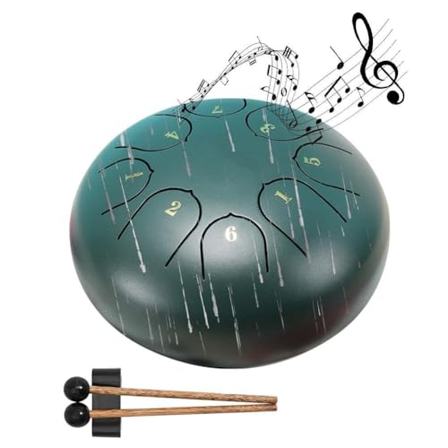 Generisch Mini Steel Tongue Drum, Outdoor Garden Ethereal Drum 6 "8 Tone, Chakra Drum for Rain Outdoor, Musical Rain Drum Waterproof Tongue Meditation Wind Tambor Drum Chimes, Chakra Rain Drum(Green) von Generisch