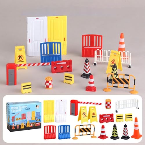 Generisch Miniatur-Zw-erg-Baustelle, Zw-erg-Zubehör-Baustelle, 17 Verkehrssicherheitseinrichtungen, Verkehrsspielzeug, Verkehrsschilder, pädagogisches Spielset für Kinder von Generisch