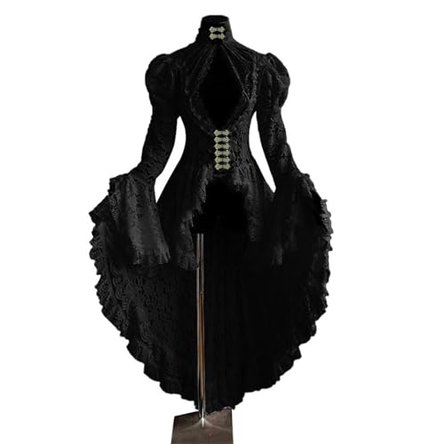 Generisch Mittelalter Kleid Damen Vintage Gothic Halloween Kostüm Damen Elegant Retro Ballkleid Karneval Steampunk Kleidung Prinzessin Renaissance Maxikleid Cosplay A Linie Cocktailkleid Maxikleid von Generisch