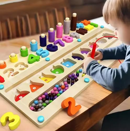 Generisch Montessori Zahlen- und Farblernspiel aus Holz, Mathematik Lernbrett mit Perlen, Pädagogisches Spielzeug für Kinder von Generisch