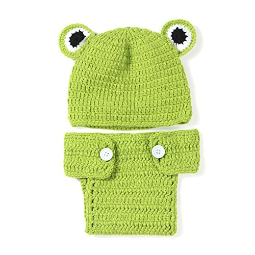 Generisch Neugeborene Fotografie Prop Niedlich Frosch Fotografie Kostüm Baby Foto Requisiten Crochet Strickmütze Hose Set für 0-6 Monate Baby Mädchen Jungen von Generisch