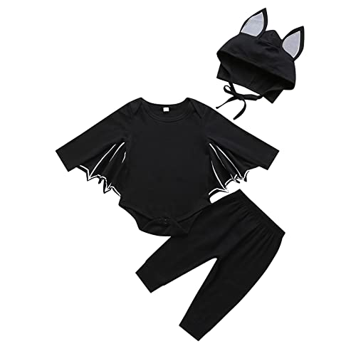 Generisch Neugeborenes Baby Jungen Mädchen Halloween Cosplay Strampler Kostüm Bodysuits Hosen Hut Outfits Baby Taufe Junge (Black, 9-12 Months) von Generisch