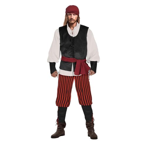 Generisch Piraten Kostüm Männer Cosplay Halloween Piratenkostüm Piraten Kostüm Deluxe Kostüm Männer Kapitän Kostüm Bunt Kostüm Erwachsene Pirat Kostüm Große Größen von Generisch