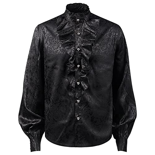 Generisch Piratenhemd Herren Steampunk Mittelalter Hemd Rüschenhemd Gothic Shirt Pirat Langarm Renaissance Viking Viktorian Cosplay Tops Halloween Kostüm von Generisch