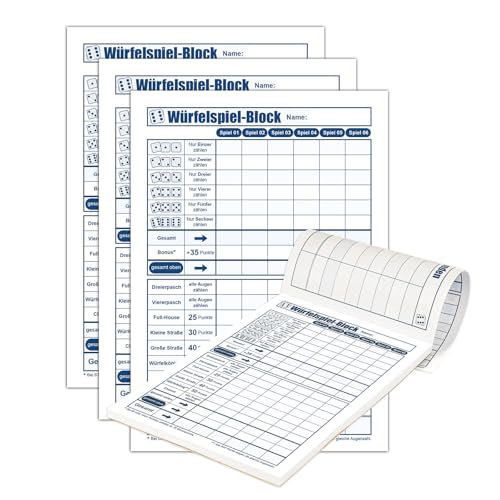 Generisch Premium Würfelspiel-Block 4 Blöcke - insgesamt für 1200 Spiele, Knobel- und Würfelspiele (DIN A6 10,5 x14,8cm), Knobelspiele, Gewinnblatt-Block von Generisch