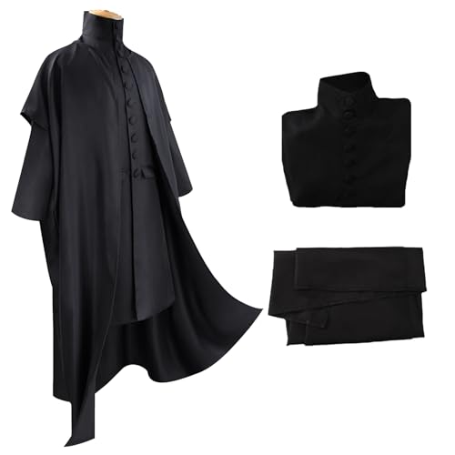 Generisch Professor Kostüm Halloween Erwachsene Männer Schwarz Cosplay Kostüm Anzug Mantel und Umhang Halloween Professor Snape Kostüm Verkleidung Outfits (3XL) von Generisch