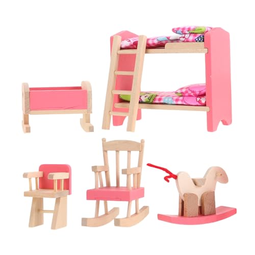 Generisch Puppenhaus-möbelset Aus Holz Im Maßstab 1:12, Holz-puppenhaus-etagenbett, Schaukelpferd-spielset Zum Spielen Für Kinder Und Puppenhaus-Dekoration von Generisch