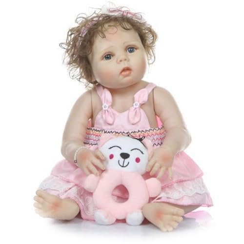 Generisch Reborn Baby Puppen 22 Zoll Mädchen Echt Aussehende Babypuppen Lebensechte Reborn Puppe Vinyl Silikon Babypuppe Wie Echtes Baby Puppen von Generisch