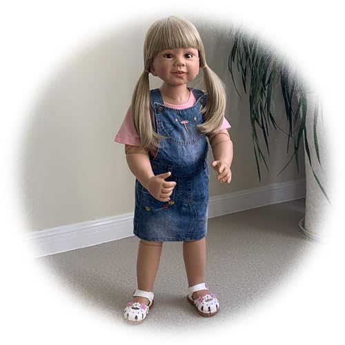 Generisch Reborn Puppe 87CM Riesige Reborn Baby Stehende Kleinkind Mädchen Lebensechte Babypuppen Kugelgelenk Puppe Prinzessin Kleid Langes Haar Kinder Modell Sammlergeschenk von Generisch