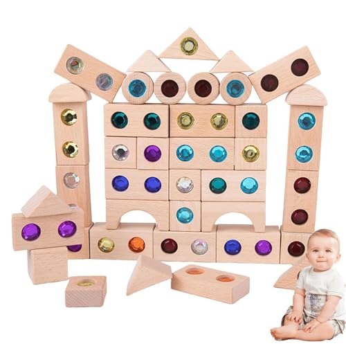 Generisch Regenbogen-stapelspielzeug, Acrylblock-Spielzeug, Holzbaustein-Set, 50 Stück Holzklötze Für Kinder, pädagogische Holzblöcke, Durchscheinende Regenbogen-Stapelblöcke Für Und Mädchen von Generisch