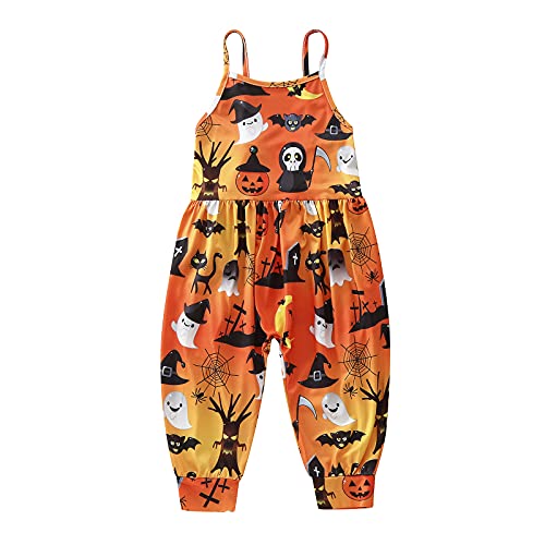 Generisch Riemen-Halloween-Spielanzug-Kleinkind-Mädchen-Overall-Baby scherzt Karikatur-Mädchen-Spielanzug&Overall Hausanzug Kinder 146 (Orange, 5-6 Years) von Generisch