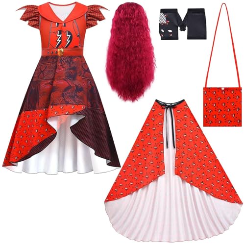 Generisch Rise of Red Kostüm von Descendant 4 | Red Descendant Kostüm Kinder | 2024 Neues Filmcharakter Rockkleid und Accessoires | Fancy Dress Up Cosplay Outfits Kostüme für Mädchen von 4–15 Jahren von Generisch