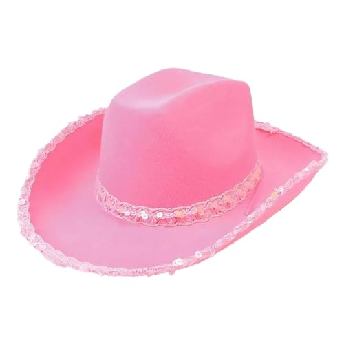 Generisch Rosa Cowboyhut,Cowboy Hut für Damen, Filz Cowboyhut, mit Herz Brille, Rosa Bandana, Cosplay Party Halloween Karneval Kostüm Damen Karneval Kostüm Kostüm Damen Hippie von Generisch