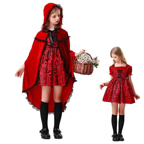 Generisch Rotkäppchen Kostüm für Mädchen Kinder Kleid Umhang Umhang Outfit Halloween Party Cosplay Kostüm Anzug (150) von Generisch