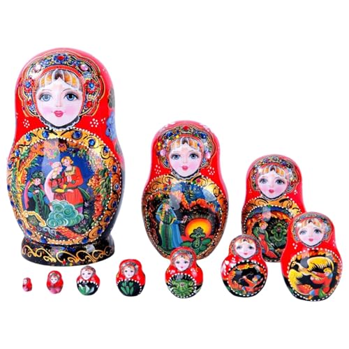 Generisch Russische Nistpuppen, Matroschka-Puppenset Aus Holz, Stapelspielzeug Aus Holz, Handgefertigte Nestpuppe Aus Holz, 10-lagige Russische Nistpuppen-Figuren, Dekorationen Für Kinder von Generisch