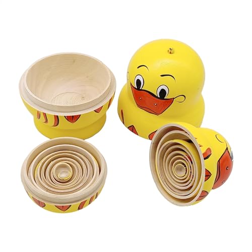 Generisch Russisches Nistpuppen-Spielzeugset | 10 Stück russische Holzpuppen mit gelber Ente | Desktop-Matroschka-Puppe, lustiges Kinderspielzeug für Schränke, Wohnzimmer, Bücherregale von Generisch