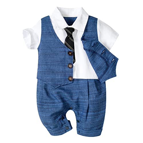 Generisch Säuglingskleidung Baby formeller Herr Overalls jungen Knopf Strampler Jungen Outfits & Set Jumpsuit Halloween (Blue, 12-18 Months) von Generisch