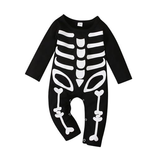 Generisch Schlafanzug Einteiler 68 Neugeborenen Baby Jungen Mädchen Halloween Langarm Strampler Skelett Cosplay Kostüm Overall Outfits Wagenanzug Baby (Black, 0-3 Months) von Generisch