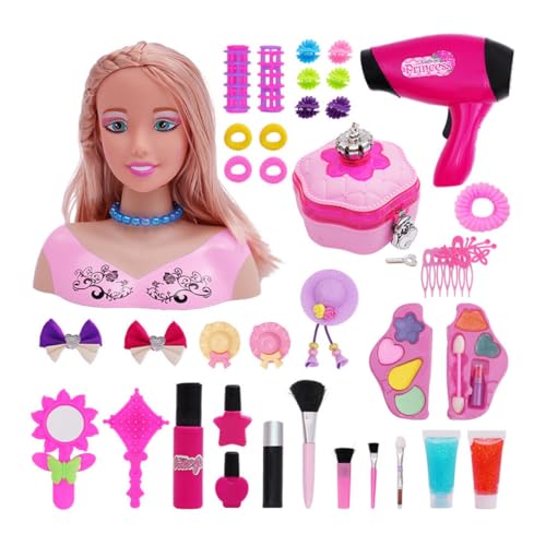 Generisch Schminkkopf für Mädchen Styling Head Frisierkopf mit Haartrockner, 39Pcs Kinderschminke Set Mädchen Kinder Make Up Set, 2024 Weihnachts Adventskalender von Generisch