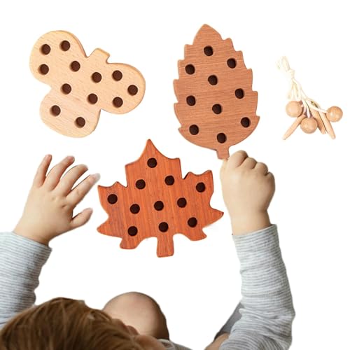 Generisch Schnür-Puzzle-Spielzeug, Schnür-Spielzeug für Kinder - Set mit 3 Lern-Fädelspielzeugen | Holz-Spitzenblock-Puzzle, pädagogisches Lern-Fädelspielzeug mit Seil für die frühe Entwicklung von Generisch