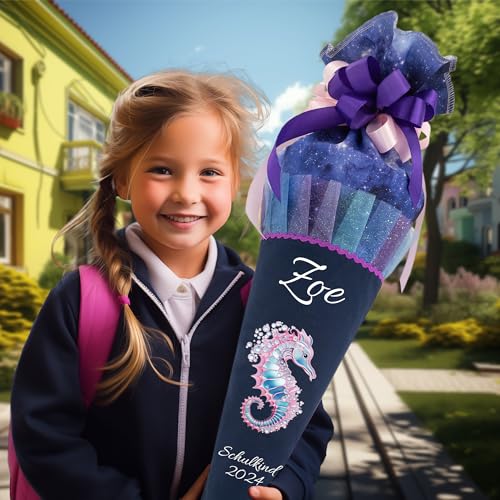 Generisch Schultüte 70 cm Passend zum Schulranzen Step Space Reflect Star Seahorse Zoe für Mädchen zum Schulanfang von Generisch