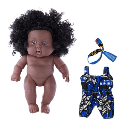 Generisch Schwarze Babypuppen,Reborn Baby Dolls Schwarz | Afroamerikanische Puppen Mit Overall Und Stirnband, Echt Aussehende- Babypuppen, Mädchen von Generisch