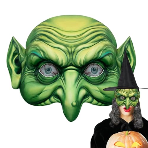 Generisch Schwarzer Hexen-Perückenhut, Halloween-Hexen-Perückenhut,Hexe Cosplay Gesichtsmaskerade - Horror Cosplay Hexe Perücke Hut voller Halloween Hexe Gesichtsbedeckung für Frauen von Generisch