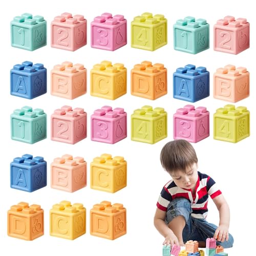 Generisch Soft Blocks,Bausteine ​​für Kleinkinder | 24X Gummi-Bauspielzeug - Zusammenbau von Bauspielzeug, Kinderzahnspielzeug, Lernentwicklungsspielzeug zur pädagogischen Aufklärung von Generisch